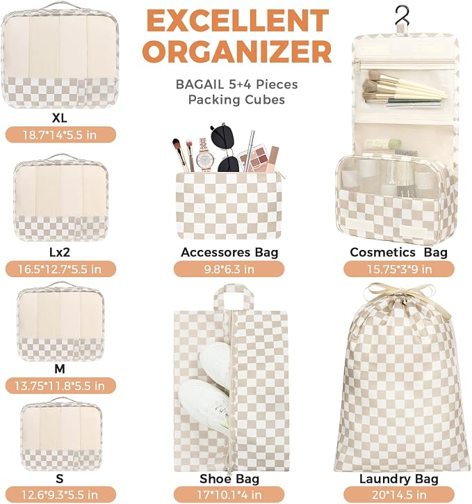 BAGAIL 9 Set Packing Cubes Luggage Packing Organizers - Image 4