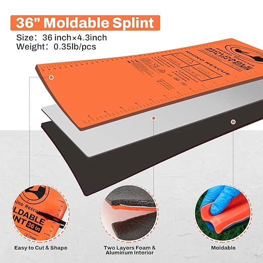 RHINO RESCUE First Aid Splint 36" X 4.3" Orange-Gray, Keep Bones in Position - Image 5