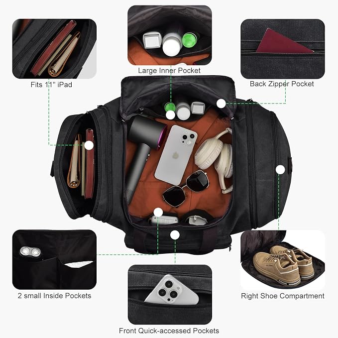 Felipe Varela 60L Duffle Bag for Men, Large Canvas Expandable Duffle Bag for - Image 5