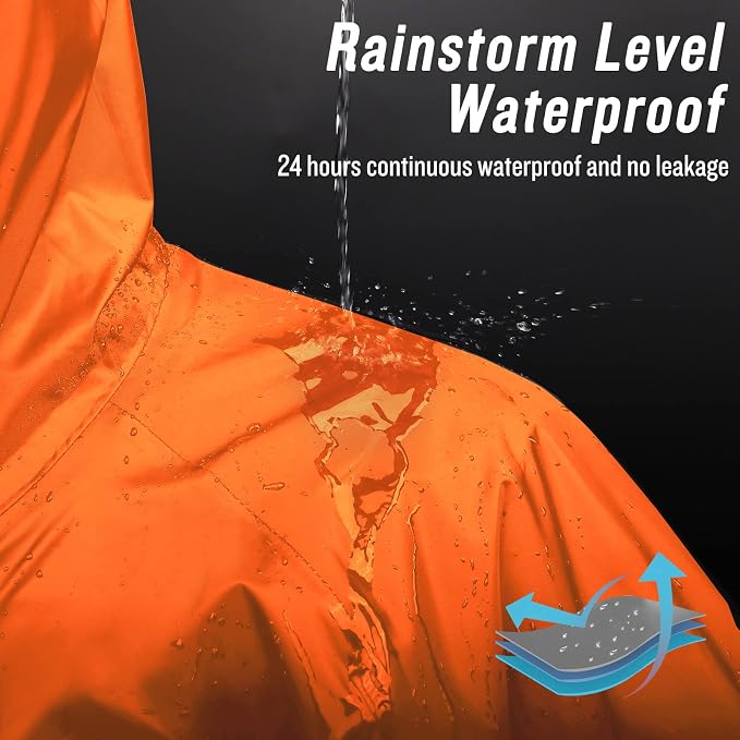 Mens Long Hooded Safety Rain Jacket Waterproof Emergency Raincoat Poncho - Image 4
