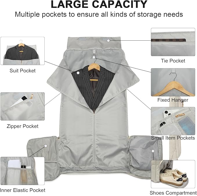 Carry On Garment Bag for Travel, Convertible Travel Garment Bag for Men Women - Image 3
