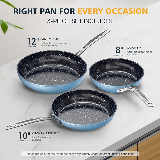 Nuwave 3-Piece 8”, 12” Forged Lightweight Frying Pan Set, G10 Healthy Duralon - Image 3