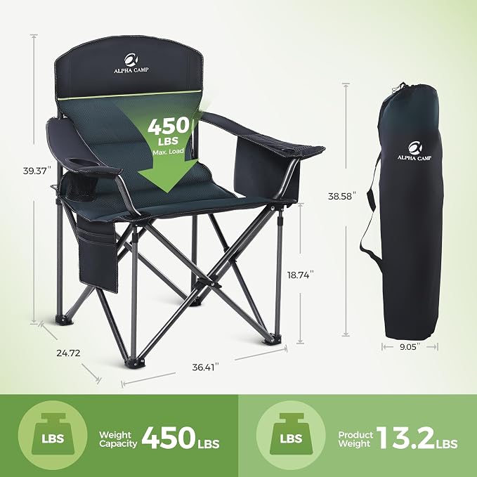 LET'S CAMP Oversized Folding Camping Chair Portable Outdoor Heavy Duty Padded - Image 3
