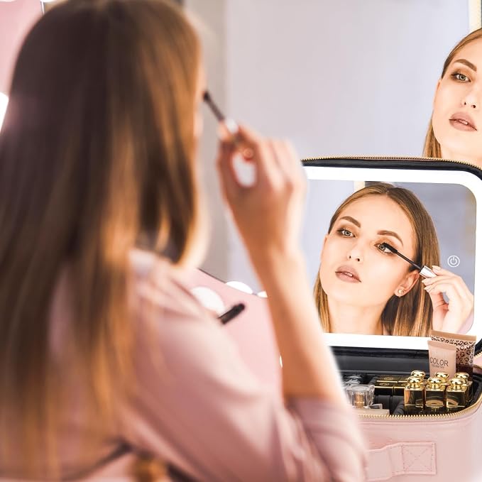 Makeup Travel Train Case with Mirror LED Light 3 Adjustable Brightness Cosmetic - Image 6