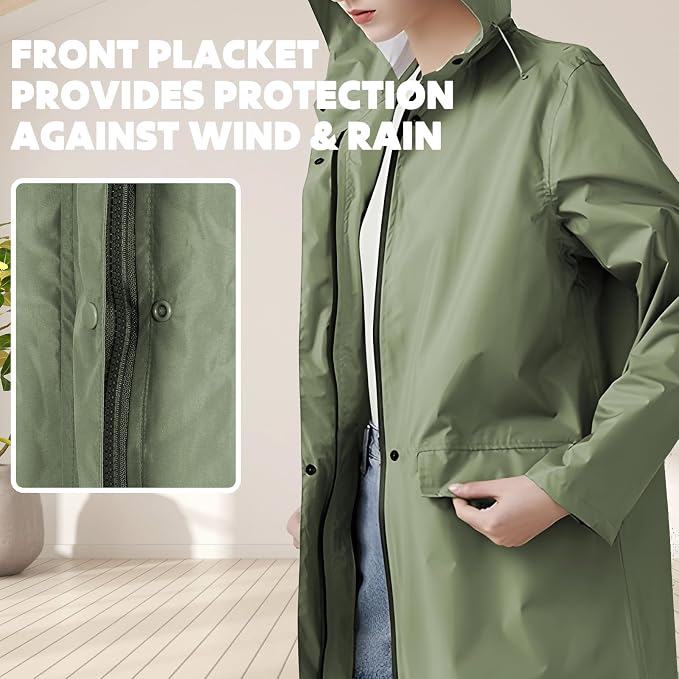 ANYOO Waterproof Rain Poncho Lightweight Reusable Hiking Hooded Coat Jacket - Image 5