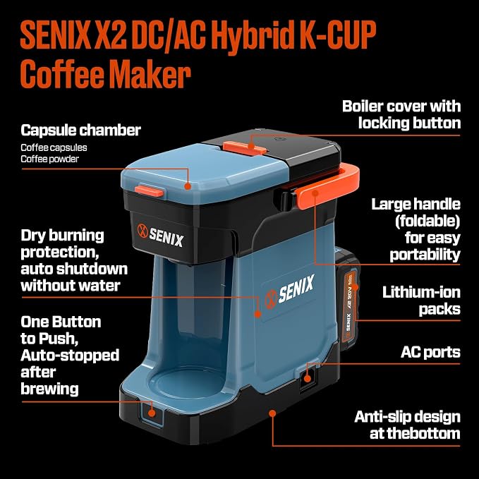 SENIX Coffee Maker, Portable Coffee Machine, 2-in-1 20V 5.0 Ah Battery - Image 5
