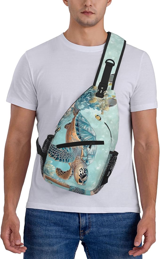 SUPLUCHOM Sling Bag Turtle Sea Coral Ocean Hiking Daypack Crossbody Shoulder - Image 7