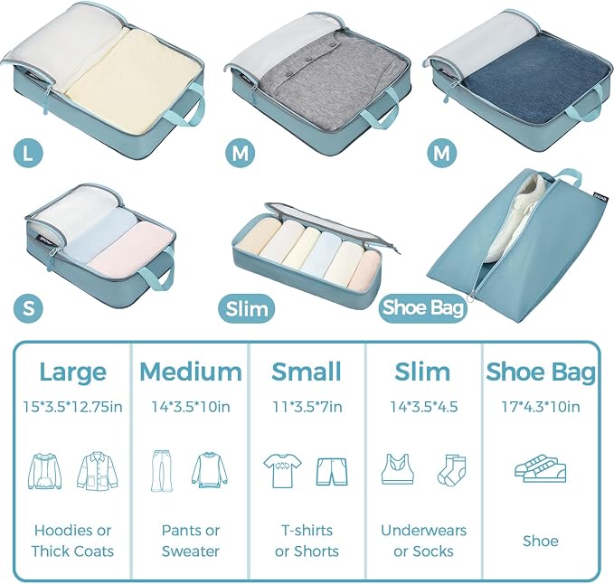 BAGAIL 6 Set Ultralight Compression Packing Cubes Packing Organizer - Image 2