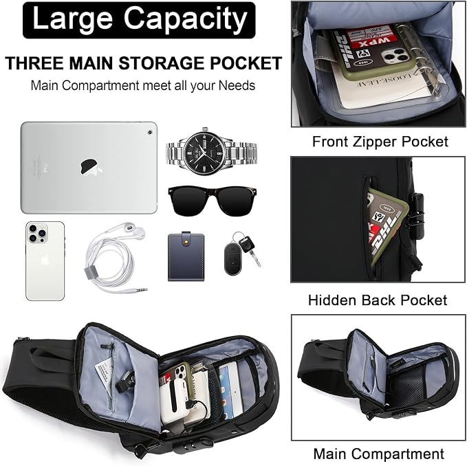 Sling Bag for Men Anti-theft USB Crossbody Shoulder Backpack Purse Waterproof - Image 7