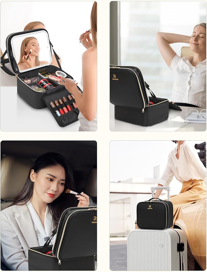 Travel Makeup Bag with LED Mirror Double Layer Makeup Case with Lighted Mirror - Image 8