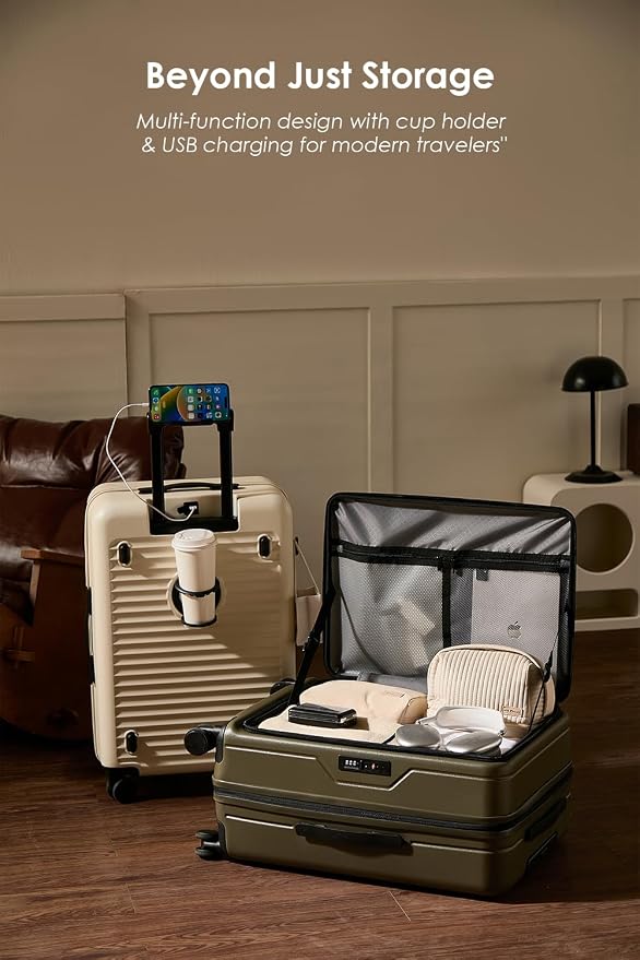 HotWay 28 Inch Expandable Front Opening Checked Luggage - Image 5