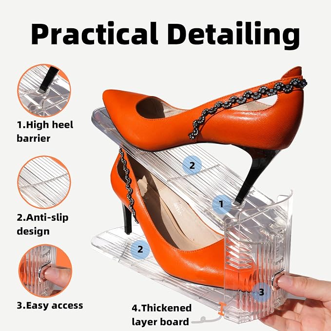 Shoe Slots Organizer, 50% Space-Saving Storage Rack Holder, Transparent - Image 5