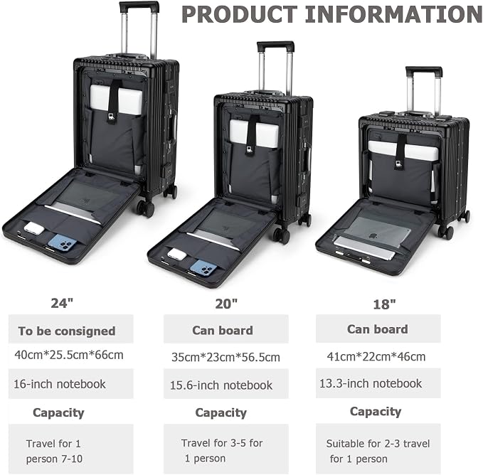 feilario 24in Aluminium Frame PC Hard Shell Spinner Wheels Luggage, Built-In - Image 4