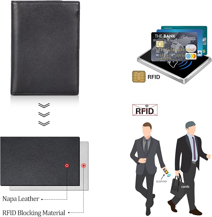 Polare Napa Leather Passport Holder RFID Blocking Travel Bifold Wallet Passport - Image 7