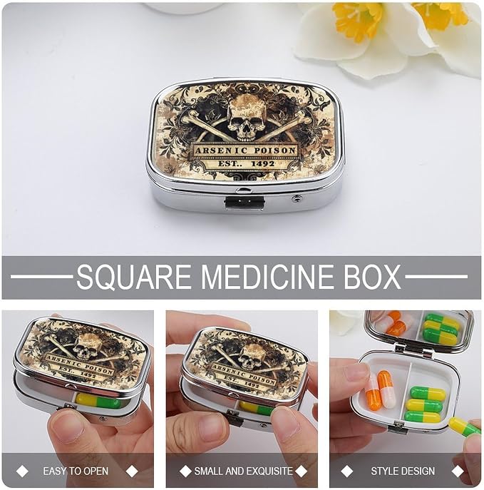 Metal 2 Compartment Pill Organizer Travel Friendly Portable Compact Pill Box - Image 4