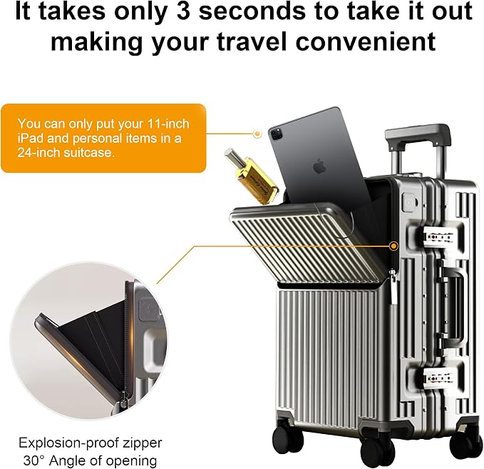 Zipperless Luggage, Polycarbonate Aluminum Hard Shell, Expandable Carry-On - Image 8