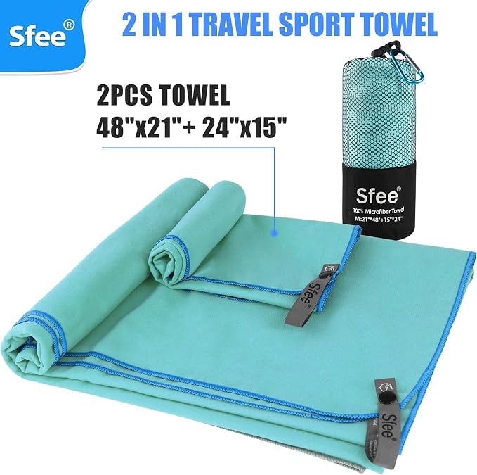 Sfee 2 Pack Microfiber Travel Towel, Quick Dry Towel Camping Towel Super - Image 3