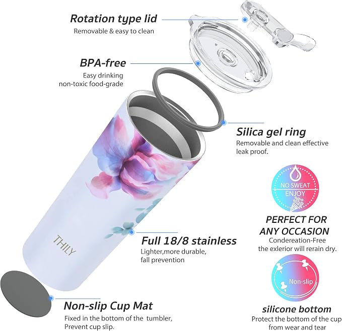 THILY Stainless Steel Vacuum Insulated Tumbler 26 oz Triple-Insulated Travel Mug - Image 4