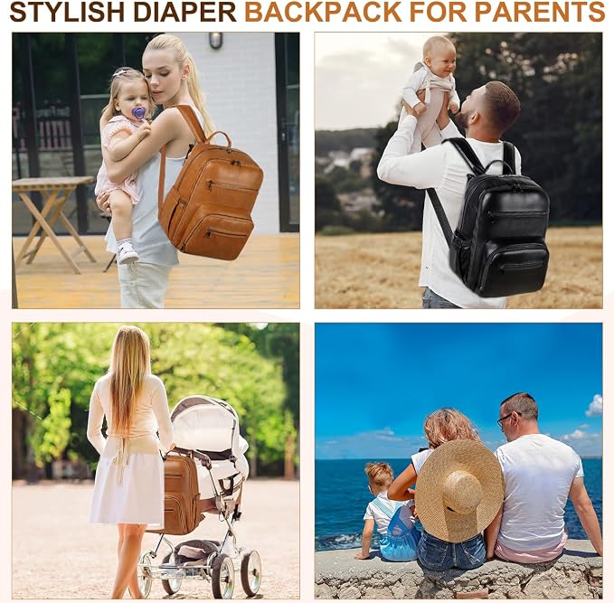 VASCHY Diaper Bag Backpack for Mum Dad, Unisex Large Waterproof Vegan Leather - Image 7