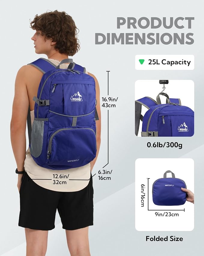 WATERFLY Hiking Foldable Daypack Backpack: 25L Ultra Lightweight Packable - Image 2