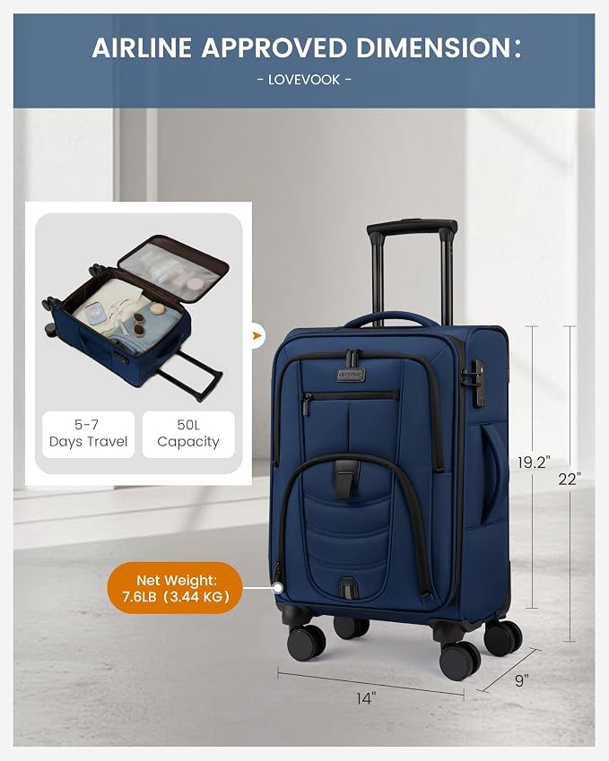 Carry On Luggage 22x14x9 Airline Approved, 22-Inch Suitcases - Image 4