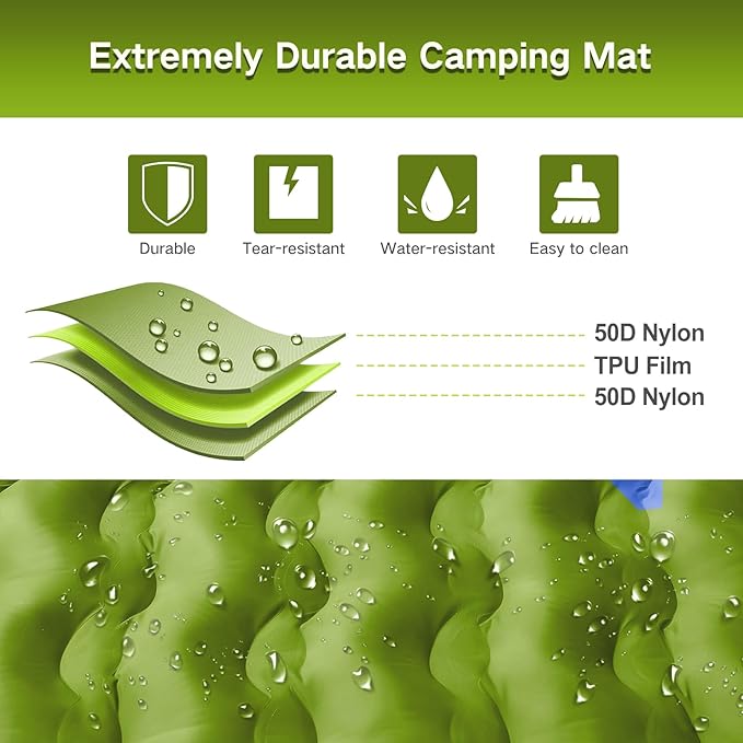Double Sleeping Pad Camping, Self Inflating 6'' Extra-Thick 2 Person Pillow - Image 3
