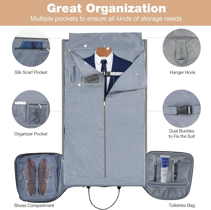 Garment Bags with Wheels, Garment Convertible Weekender Bags, Large Garment Bags - Image 4
