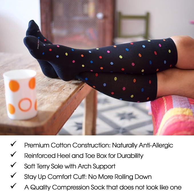 Cotton Compression Socks for Women & Men. 15-20 mmHg Support Knee-High Black X/W - Image 5
