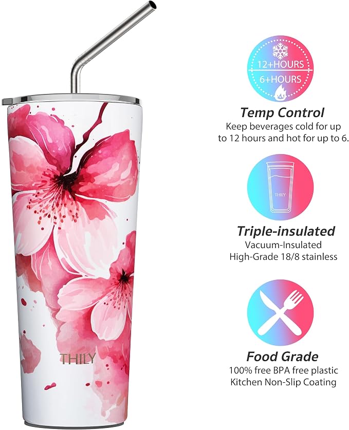 THILY Stainless Steel Vacuum Insulated Tumbler Travel Mug 26 oz Coffee Cup - Image 3