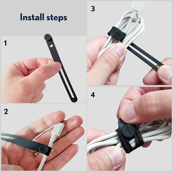 PZOZ Reusable Cable Ties, Elastic Silicone Cord Organizer Straps Keeper - Image 3