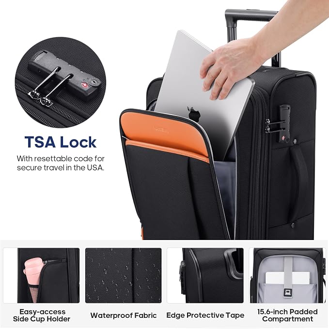 UKEIN Softside Expandable Carry On Luggage 22x14x9 Airline Approved, 20 Inch - Image 4