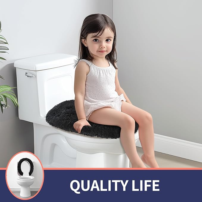 Microfiber Elongated Toilet Seat Cover 19.5"x 15" Machine Washable Solid Toilet - Image 5
