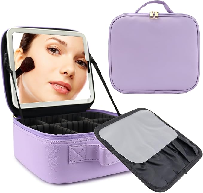 Travel Makeup Bag with LED Mirror Travel Makeup Organizer with 3 Lighted by Unknown