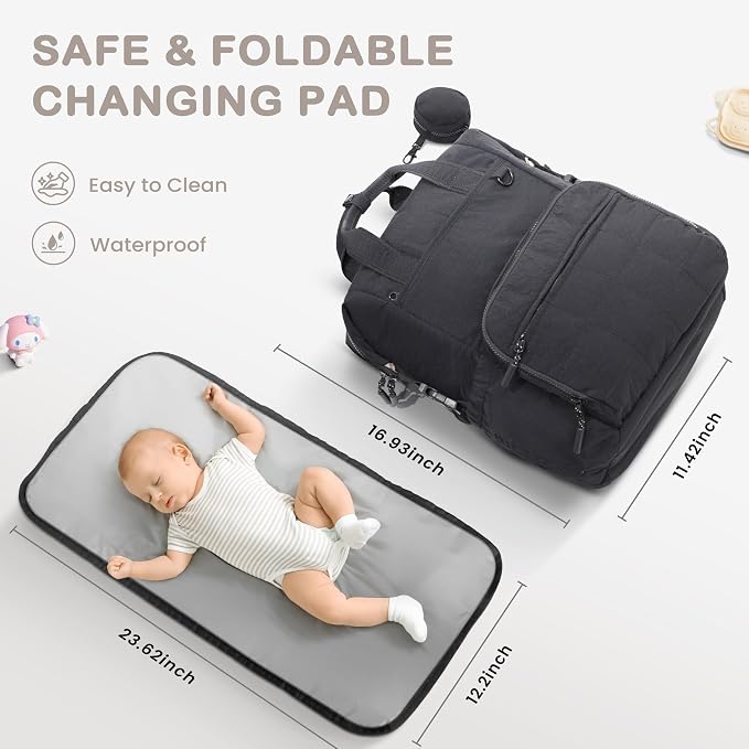 VONAL Diaper Bag Backpack, Lightweight Baby Diaper Bags, Travel Large Diaper Bag - Image 8