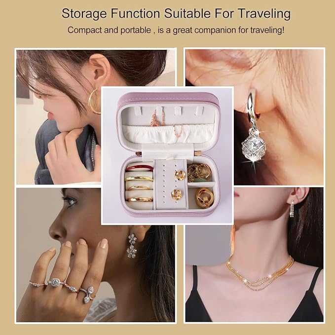 Small Jewelry Travel Case for Women Zippered Leather Small Jewelry Organizer - Image 3