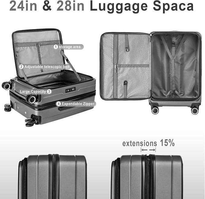 Luggage Sets 3 Piece, ABS Lightweight 20in/24in/28in Luggage, Expandable Carry - Image 3