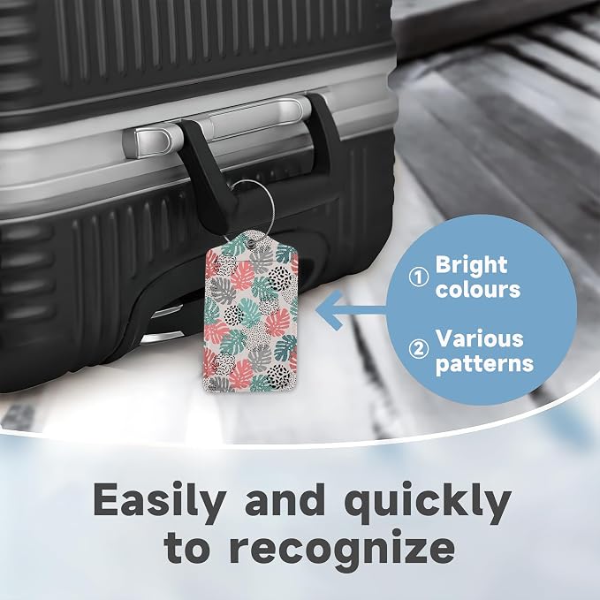 2 Pack Luggage Tag for Suitcase, Wave Dot Art Tropical Palm Leather Suitcase - Image 4