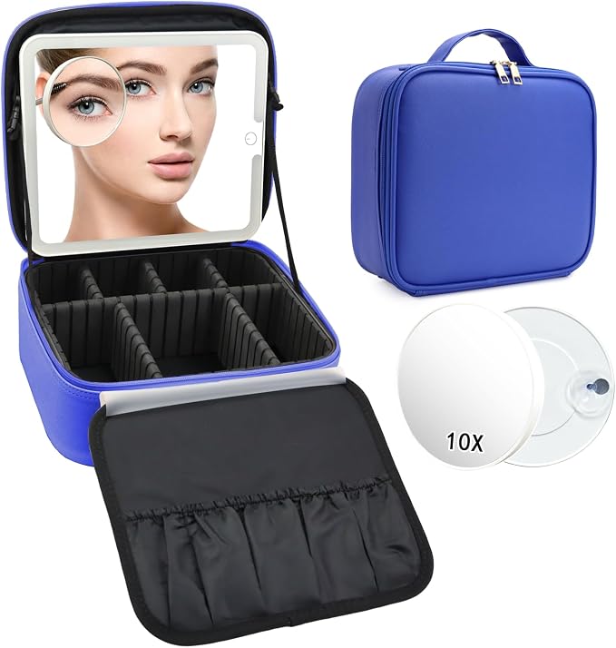 Travel Makeup Bag with LED Mirror and 10x magnifying glass with 3 Lighted by Unknown