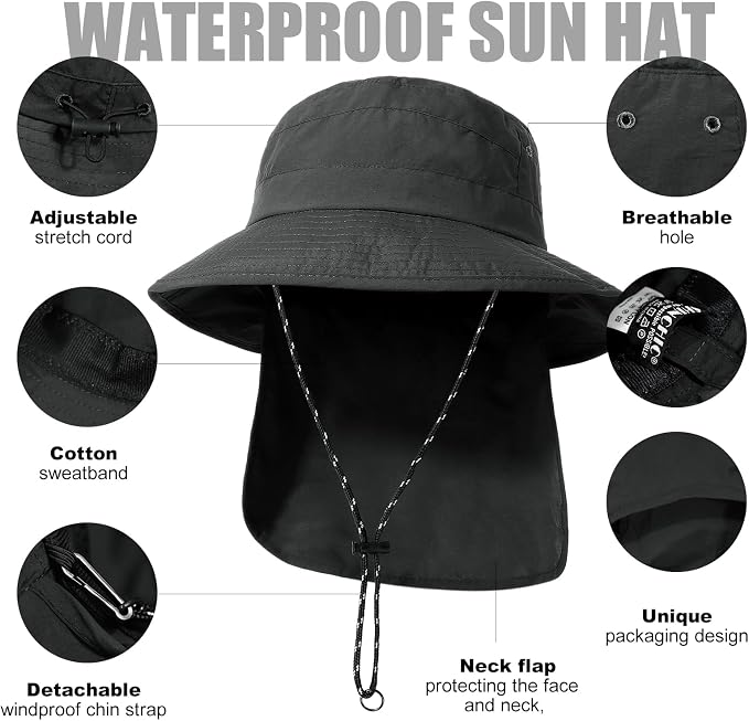 Water-Resistant Sun UPF 50+ Bucket Hat Protection Packable Brimmed Boonie - Image 5