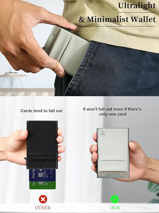 Slim Wallet for Men and Women, Pop Up Credit Card Wallet Metal Minimalist Cards - Image 2