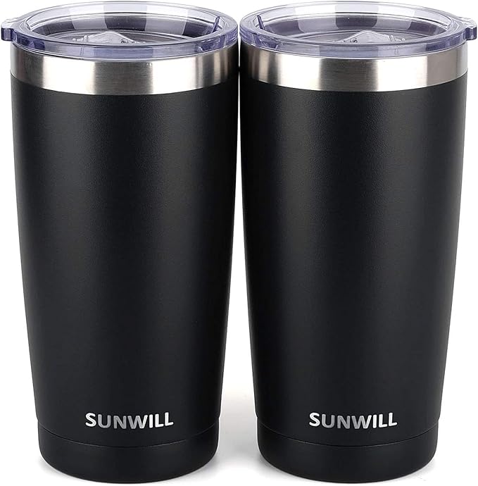 SUNWILL Travel Coffee Mug with Lid, 20 oz Tumbler Set of 2, Insulated Stainless by SUNWILL