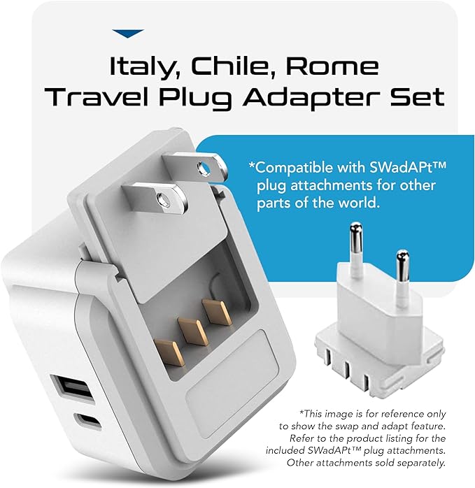Ceptics Chile, Italy Travel Plug Adapter Set, Chile plug adapter USB-USB-C 20W - Image 5