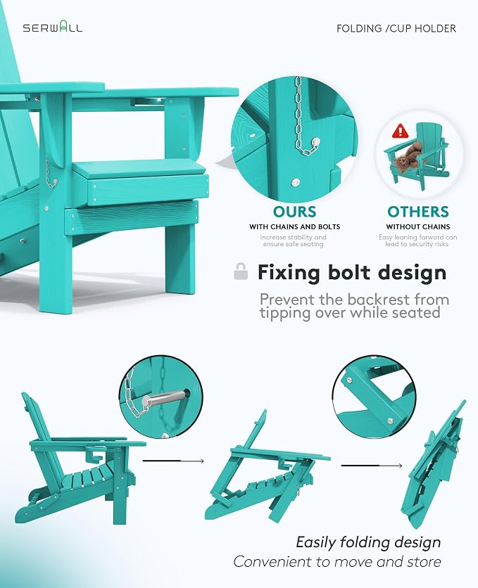 SERWALL Adirondack Chair with Cup Holders - Image 7