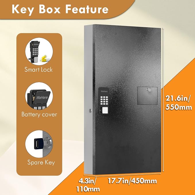 104 Keys Lock Box with Drop Slot, Key Cabinet Wall Mount, Fixed Code/OTP - Image 5