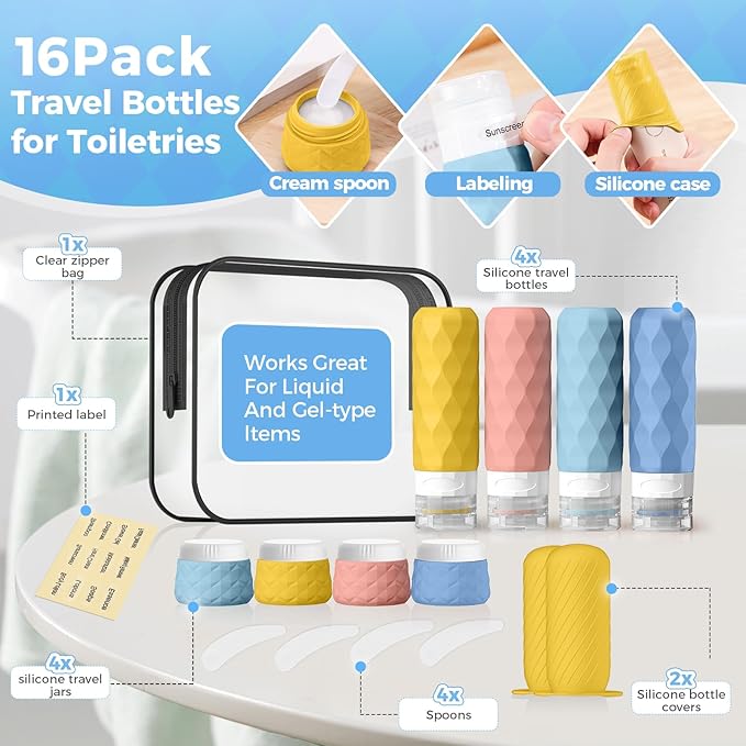 16Pack Travel Bottles for Toiletries, TSA Approved Travel Size Toiletries - Image 3
