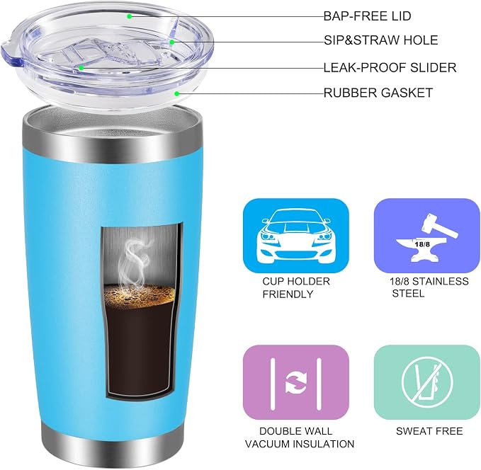 VEGOND 20oz Tumbler with Lid and Straw Stainless Steel Tumbler Cup Bulk Vacuum - Image 2