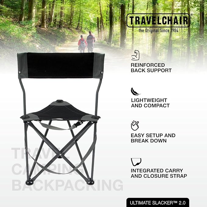 Travel Chair Ultimate Slacker, Quick Folding Tripod Stool - Image 5