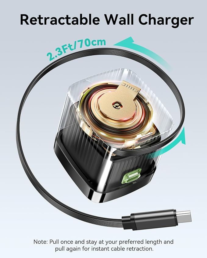 65W Retractable Wall Charger, PD Fast USB C Charger Block - Image 2