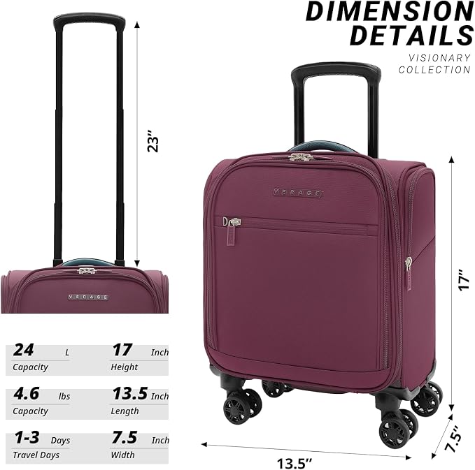Verage Under Seat Luggage with Wheels, Softside Small Suitcase Spinner Carry On - Image 2