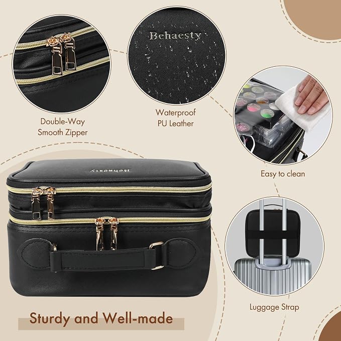 Travel Makeup Bag with LED Mirror Double Layer, Detachable Vanity Mirror with - Image 8